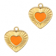 Stainless Steel - Rostfrei Stahl Anh&auml;nger Herz Neon orange-gold