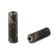 Naturstein Perlen Naturstein mit Fossilien Tubes Grey-black