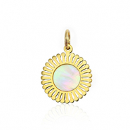Stainless Steel - Rostfrei Stahl Anh&auml;nger Muschel Salzwasserperlmutt 12mm Gold-white (Naturliche Farbe Muschel)