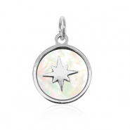 Stainless Steel - Rostfrei Stahl Anh&auml;nger Muschel Salzwasserperlmutt 10mm Silver-white (Naturliche Farbe Muschel)