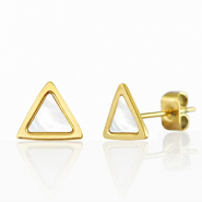 Ohrringe / Ohrstecker aus Stainless Steel - Rostfreiem Stahl Dreieck Gold-pearl white