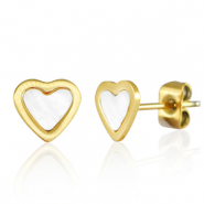 Ohrringe / Ohrstecker aus Stainless Steel - Rostfreiem Stahl Herz Gold-pearl white