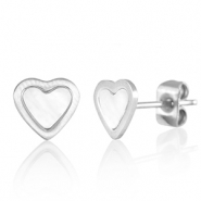 Ohrringe / Ohrstecker aus Stainless Steel - Rostfreiem Stahl Herz Silver-pearl white