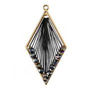 Geh&auml;kelte Anh&auml;nger mit Makramee Band und Facettperlen Rhombus Gold-metallic black
