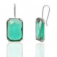 Ohrringe / Ohrstecker aus Kristallglas Rechteck Green-silver