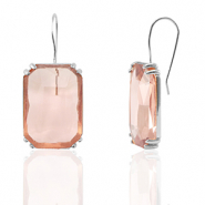 Ohrringe / Ohrstecker aus Kristallglas Rechteck Peach-silver