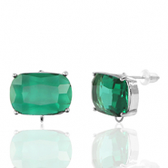 Ohrringe / Ohrstecker aus Kristallglas mit &Ouml;se Rechteck Green-silver