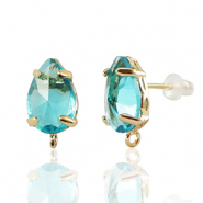 Ohrringe / Ohrstecker aus Kristallglas mit &Ouml;se Tropfen Blue-gold