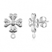 Stainless Steel - Rostfrei Stahl Schmuckzubeh&ouml;r Ohrringe / Ohrstecker Blume mit &Ouml;se Silver