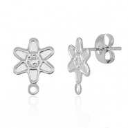 Stainless Steel - Rostfrei Stahl Schmuckzubeh&ouml;r Ohrringe / Ohrstecker Blume mit &Ouml;se Silver