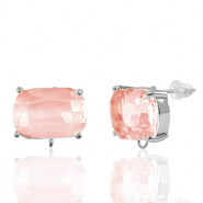 Ohrringe / Ohrstecker aus Kristallglas mit &Ouml;se Rechteck Peach-silver