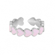 Ringe aus Stainless Steel - Rostfreiem Stahl Enamel Herz Pink-silver