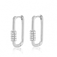 Brass TQ Metall Ohrringe Creolen Zirkonia Oval Silver