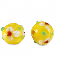 Handbemalt Glasperlen Blume Yellow-white