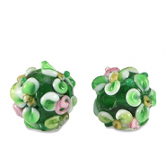 Handbemalt Glasperlen Blume Green-white