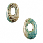 DQ Griechische Keramik Perlen Oval Mosaik Ocean wave green-brown