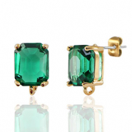 Ohrringe / Ohrstecker aus Kristallglas mit &Ouml;se Rechteck Green-gold