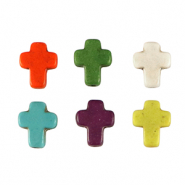 Naturstein Perlen Howlit Kreuz Multicolour