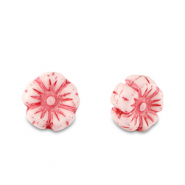 B&ouml;hmische Perlen Blume 7mm Amarena red-white