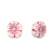 B&ouml;hmische Perlen Blume 7mm Magenta pink metallic-white