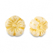B&ouml;hmische Perlen Blume 9mm Lemon yellow-white