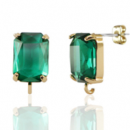 Ohrringe / Ohrstecker aus Kristallglas mit &Ouml;se Rechteck Green-gold