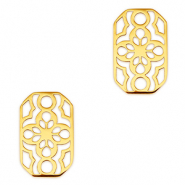 Stainless Steel - Rostfrei Stahl Anh&auml;nger Zwischenst&uuml;ck Achteck Blume Gold