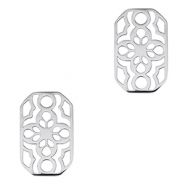 Stainless Steel - Rostfrei Stahl Anh&auml;nger Zwischenst&uuml;ck Achteck Blume Silver