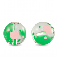 Handbemalt Glasperlen Blume Transparent-pink green
