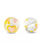 Handbemalt Glasperlen Herz Transparent-yellow white