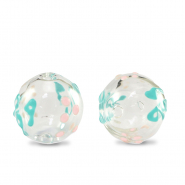 Handbemalt Glasperlen 14mm Transparent-turquoise soft pink