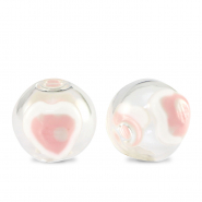 Handbemalt Glasperlen 14mm Transparent-white soft pink