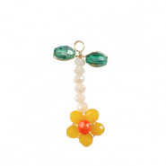 Top Facett Perlen Anh&auml;nger Blume Gold-green yellow