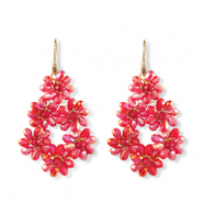 Top Facett Perlen Ohrringe Tropfen Gold-red