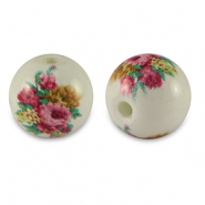 8 mm Glasperlen Blume White-rose red