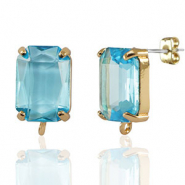Ohrringe / Ohrstecker aus Kristallglas mit &Ouml;se Rechteck Blue-gold