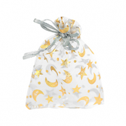 Schmuckbeutel Organza 9x12cm Mond und Stern Light grey-gold