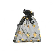 Schmuckbeutel Organza 7x9cm Stern Black-gold