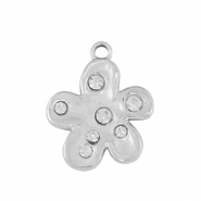 Stainless Steel - Rostfrei Stahl Anh&auml;nger Blume Silver / Crystal