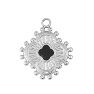Stainless Steel - Rostfrei Stahl Anh&auml;nger Blume Silver / Black