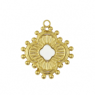 Stainless Steel - Rostfrei Stahl Anh&auml;nger Blume Gold / White