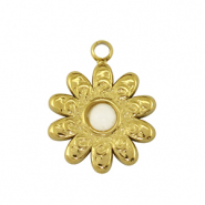 Stainless Steel - Rostfrei Stahl Anh&auml;nger Blume Gold / White