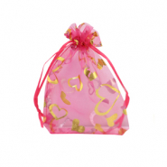 Schmuckbeutel Organza 7x9cm Herz Pink-gold