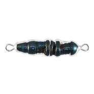 S&uuml;sswasserperlen Zwischenst&uuml;ck Tooth Silver-dark peacock blue