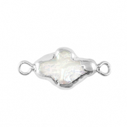S&uuml;sswasserperlen Zwischenst&uuml;ck Kreuz Silver-Natural white