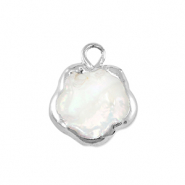 S&uuml;sswasserperlen Anh&auml;nger Blume Silver-Natural white
