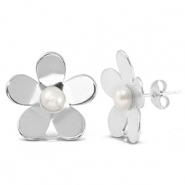 Ohrringe / Ohrstecker aus Stainless Steel - Rostfreiem Stahl Perlen Blume mit &Ouml;se Silver