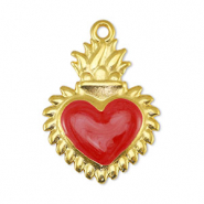 Metall Anh&auml;nger DQ Herz Pearl Red-Gold (Nickelfrei)
