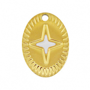 Stainless Steel - Rostfrei Stahl Anh&auml;nger Oval Stern Gold-white