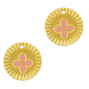 Stainless Steel - Rostfrei Stahl Anh&auml;nger Runden Blume Gold-pink